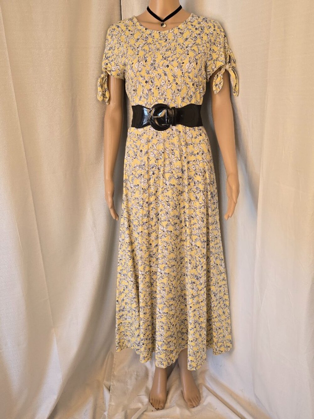 Y2K CHAPS Cottagecore 100% Cotton Yellow Floral Summer Dress Size Medium